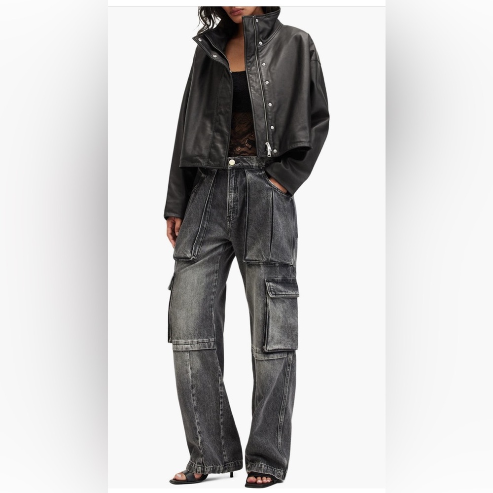 AllSaints Black Cropped Leather Jacket